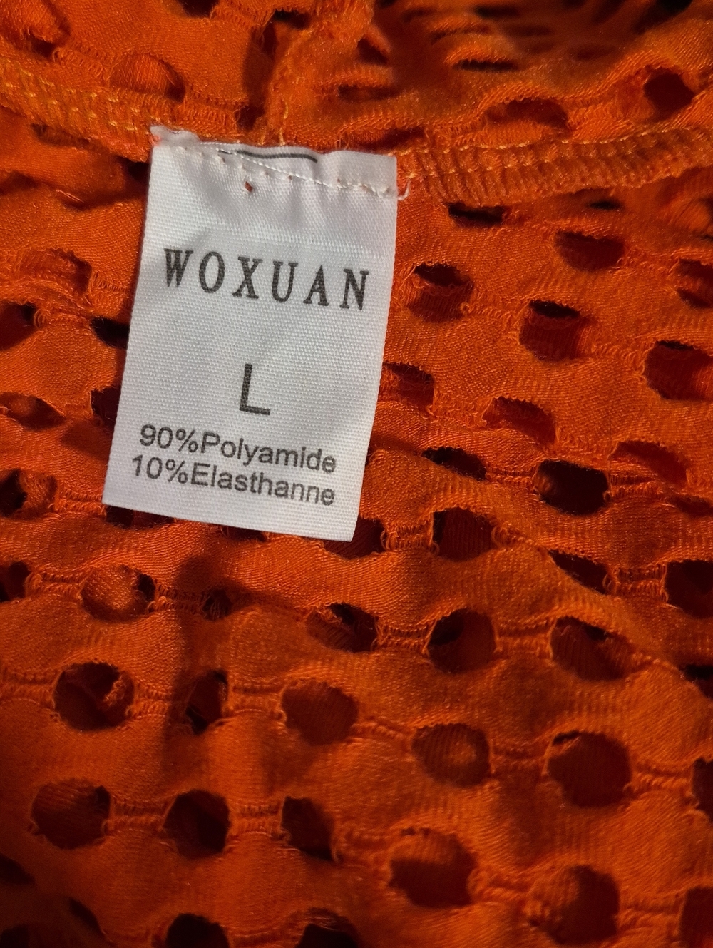 WOXUAN Neon Orange Open Front Eyelet Mesh Hooded Beach Coverup/Duster & Belt - Picture 6 of 10